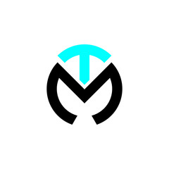 Vector graphic of MT TM logo letter logotype monogram font icon, elegant classic retro vintage style black letter logo design with circle.