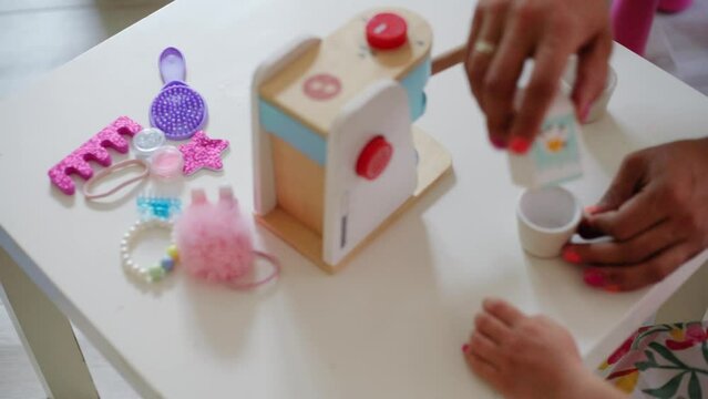 Daughter and father role-playing coffee shop