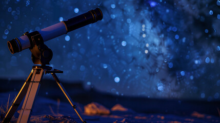 Close-up of a Telescope Pointing at the Night Sky - obrazy, fototapety, plakaty