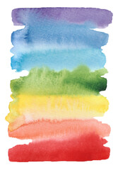 Multicolored watercolor bright spot of brushstrokes, hand-drawn. Abstract artistic background for a holiday, design, decoration with a place for text. Brush strokes with rainbow colors. 