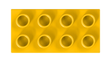 Fototapeta premium Amber Lego Block Isolated on a White Background. Close Up View of a Plastic Children Game Brick for Constructors, Top View. High Quality 3D Rendering with a Work Path. 8K Ultra HD, 7680x4320