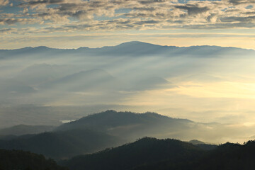 Scenic morning view of Pai City view from Doi Miang and Doi Thong viewpoint in Pai District at Mae Hong Son Province, Thailand 