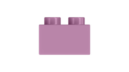 Mauve Lego Block Isolated on a White Background. Close Up View of a Plastic Children Game Brick for Constructors, Side View. High Quality 3D Rendering with a Work Path. 8K Ultra HD, 7680x4320, 300 dpi