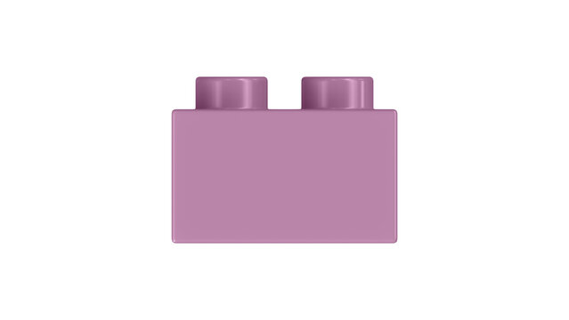 Mauve Lego Block Isolated on a White Background. Close Up View of a Plastic Children Game Brick for Constructors, Side View. High Quality 3D Rendering with a Work Path. 8K Ultra HD, 7680x4320, 300 dpi