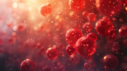 Close-up of vibrant red blood cells in motion