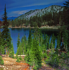 Lassen Volcanic National Park, CA, USA - Volcanic landscape with a lake
