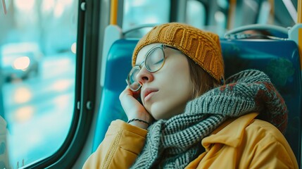 Exhausted Passenger Sleeping During a Public Transport Commute