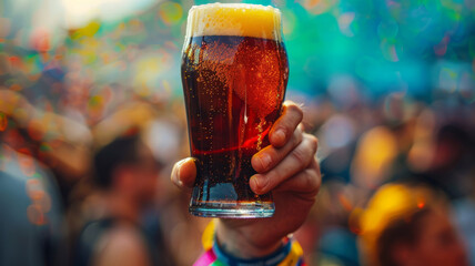 Hand holding a beer glass at a festival