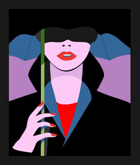 Abstract purple background ,woman under black umbrella - 765755174