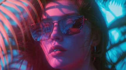Retrato de una mujer modelo con gafas de sol