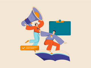 Flat vector illustration of business people operating work scene
