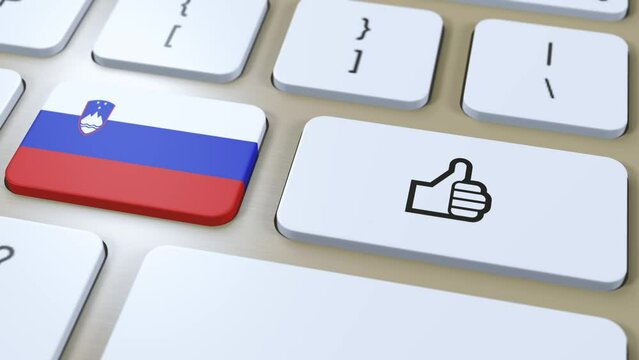 Slovenia Flag and Yes or Thumbs Up Button. 3D Animation