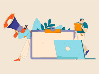 Flat vector illustration of business people operating work scene
