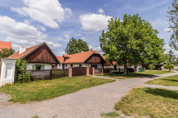 Fototapeta na wymiar Old houses in the open air museum (Polabske národopisne muzeum) in Prerov, Czechia