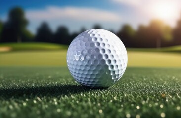Close-up of golf ball on green course,golf ball on stand,