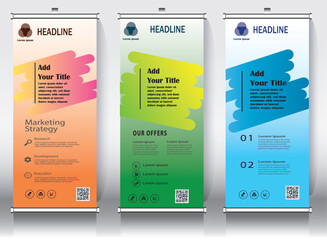 Roll up business banner design vertical template vector, cover presentation abstract geometric background, modern publication display, layout in rectangle size