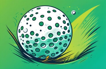 White Golf Ball In Hole, Golf Game,Green Golf Course,Illustration Icon For Golf Game