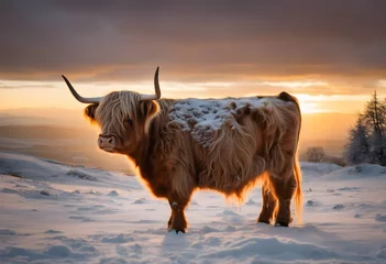 Store enrouleur occultant sans perçage Highlander écossais highland cow in winter