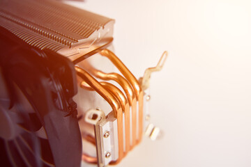 Close-up of an aluminum radiator with copper heat pipes isolated. Clean Copper Tubing Ready for...