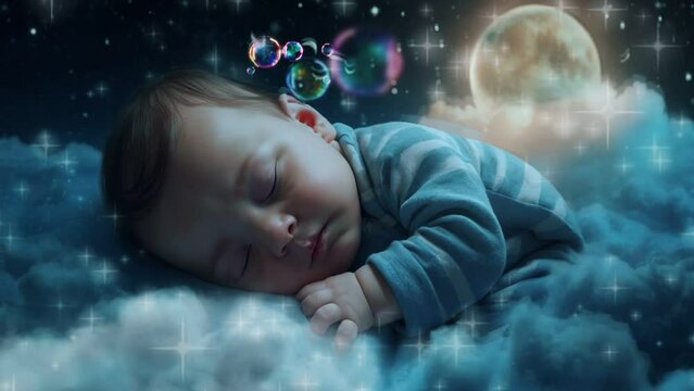  "Dreamy Slumber: Baby Sleeping A top a Cloud with Stars" video HD 