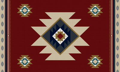 Red ethnic native mexican style rug, Navajo tribal vector seamless pattern, Native American ornament, Ethnic South Western decor style, Boho geometric ornament.