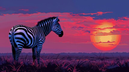 Zebra Standing in Field - obrazy, fototapety, plakaty