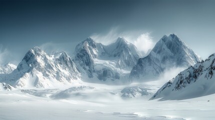 Obraz premium Snow Covered Mountain Range Under Cloudy Sky