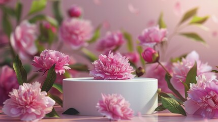 White Box on Table Surrounded by Pink Flowers