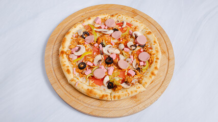 Italian mushrooms sausage pizza isolated