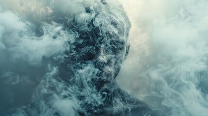 A concept photo of a person struggling to breathe in a polluted environment, with smoke and haze obscuring their lungs, - obrazy, fototapety, plakaty