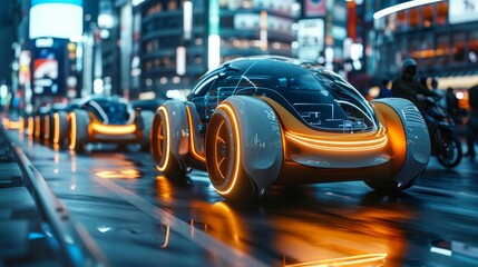 A conceptual image of futuristic car - sharing services using UHD digital platforms and smart payment systems - obrazy, fototapety, plakaty