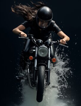 photography of an elegant woman diving into water in an upside down position, highly detailed, minimalistic composition, beautiful motion in the style of cafe racer girl