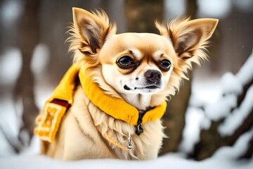 Portrait of a Chihuahua breed dog in yellow winter