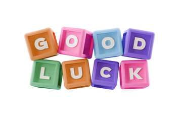 good luck in colourful building block cubes on transparent background