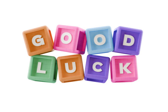 good luck in colourful building block cubes on transparent background