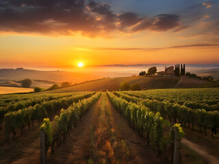 Fototapeta premium The sun is setting, spreading a warm orange glow