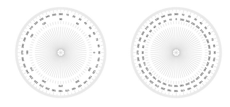 Round 180 degree protractor, ruler or set square. Circular protractor. icon. compass, and map, angle meter. Rulers mm, cm scale. Scale bars for rulers. School tools sign. Measuring round scale.