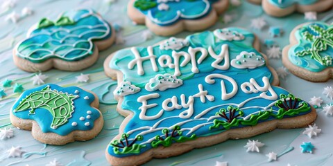The earth day cookies with the words Happy Earth Day