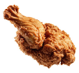 Hot flour fried chicken is floating on a transparent background