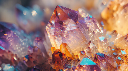A close-up shot of a vibrant crystal cluster, showcasing its intricate facets and reflecting the interconnectedness of the crystalline grid