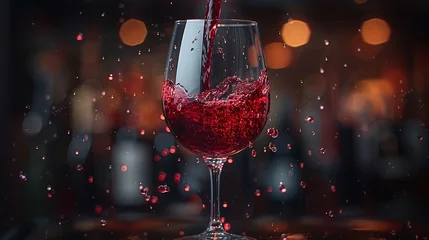 Fotobehang Red wine is poured into a glass   © Ilya