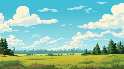 Obraz premium landscape with mountains with blue sky clouds wallpaper. Cartoon illustration of a road in a field with mountain and clouds. A mountain with road and blue sky. mountain Landscape with Blue Sky.