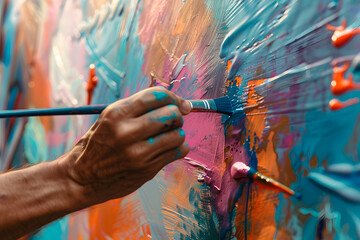 Fototapeta premium a artist's hands painting vibrant murals on an urban wall