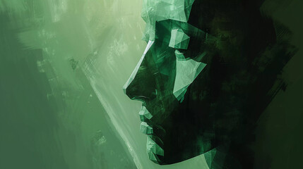 Illustration oil painting portrait of woman in green tones. minimalistic abstract paint picture