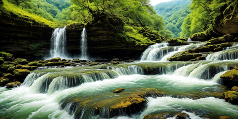The natural wonder of cascading waterfalls, tranquil streams,