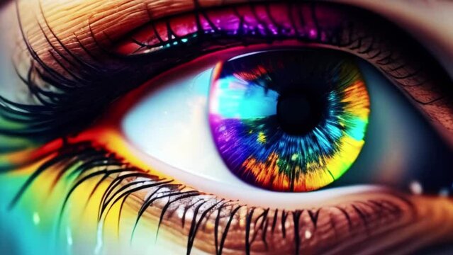 Close up of rainbow eye, abstract art, diversity, Generative AI