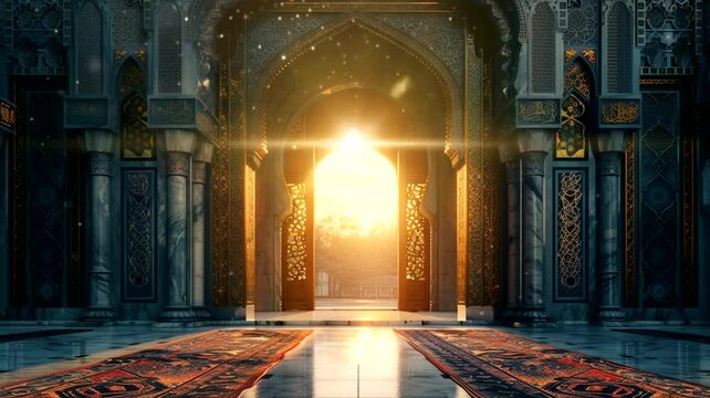 Lighting Islamic gate scene, animated virtual repeating seamless 4k	
