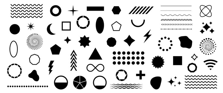 Big set of abstract vector geometric shapes and trendy design elements for illustrations on white background. 