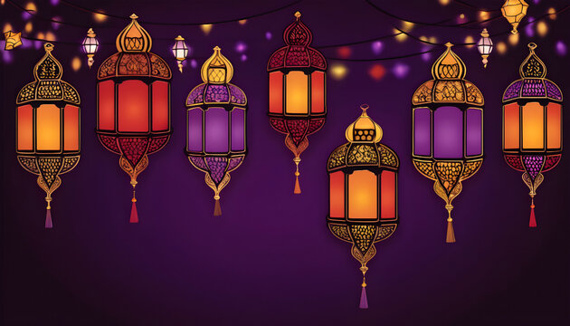 Lanterns for Ramadan Kareem festival. Vector illustration. Generative AI