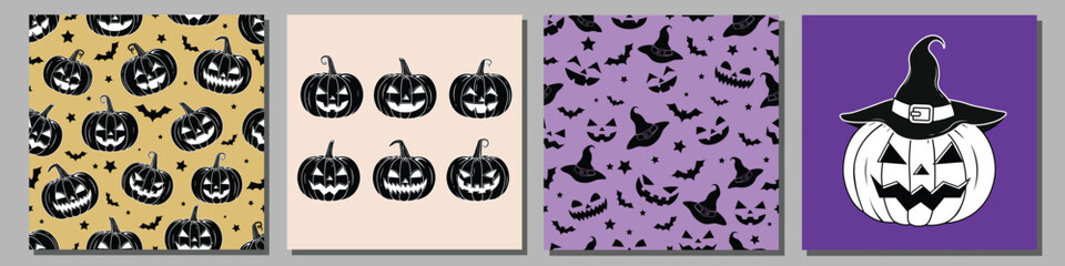 Vector Colorful Style Halloween and Thanksgiving pumpkins Repeatable and Pattern and Printable Texture Happy Halloween Trick or Treat Wallpaper Design